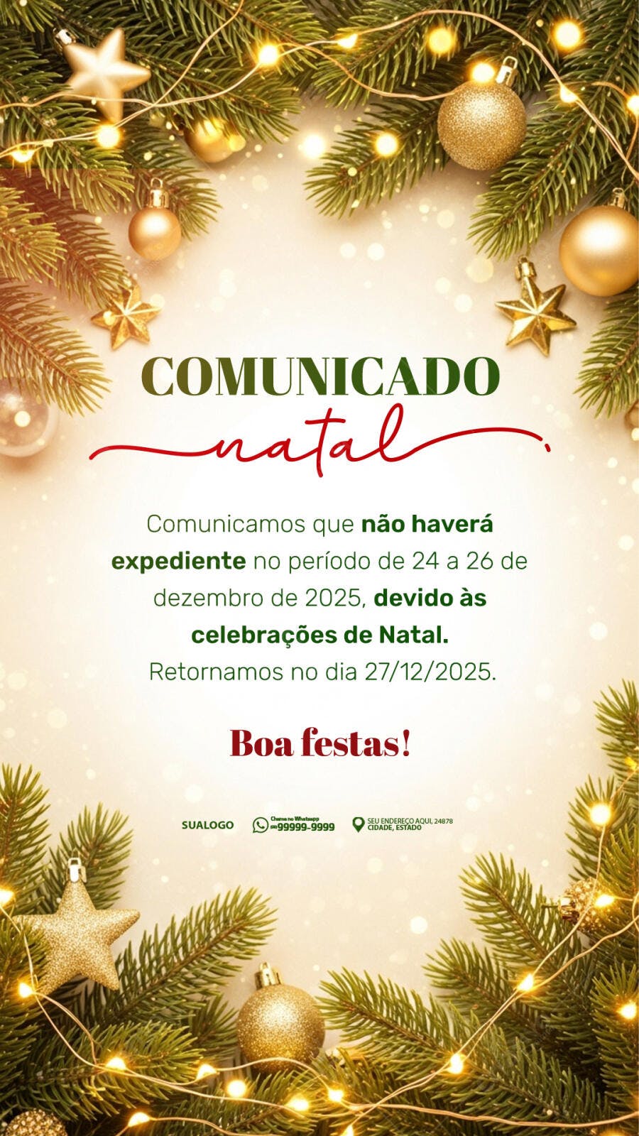 Flyer Natal Comunicado Recesso Dourado PSD Editável