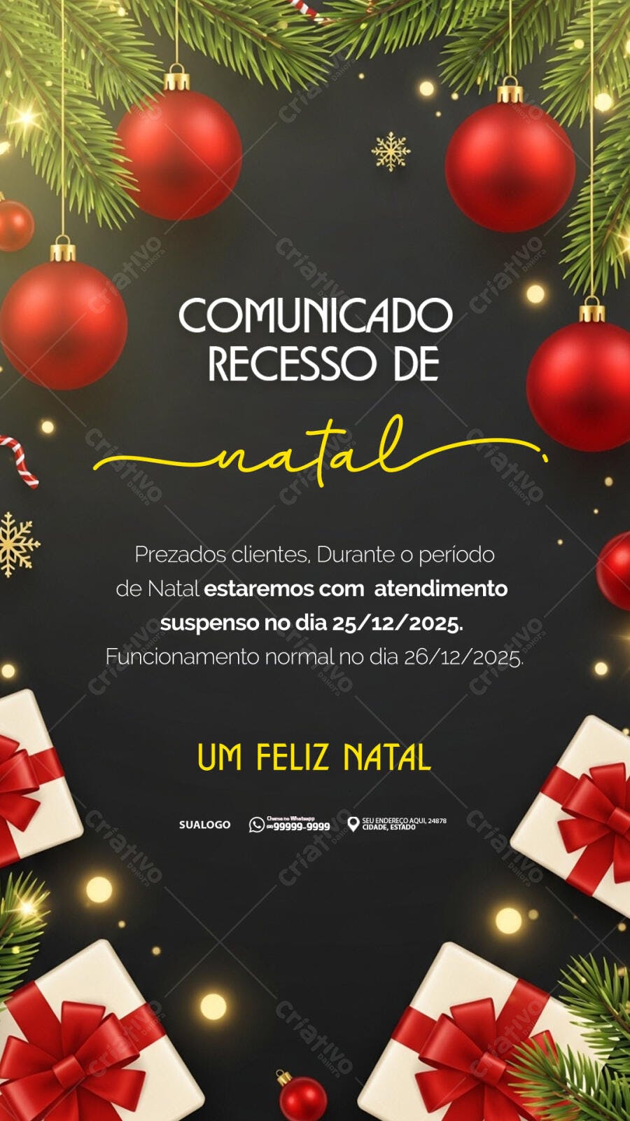 Flyer Comunicado Recesso de Natal PSD Editável
