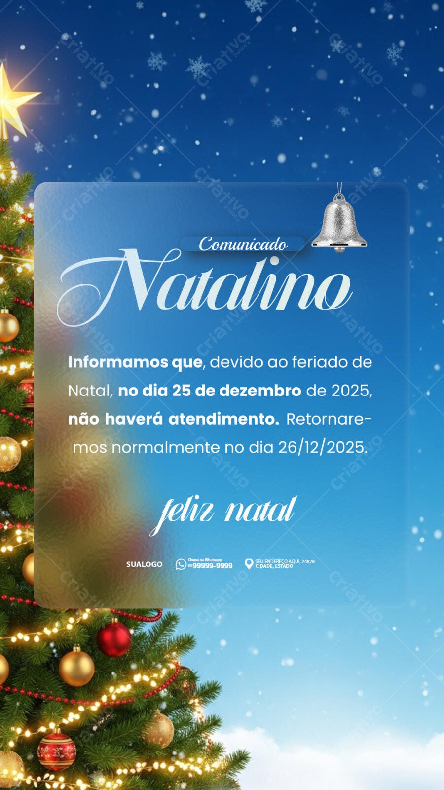 Comunicado Natalino para Feriado de Natal PSD Editável