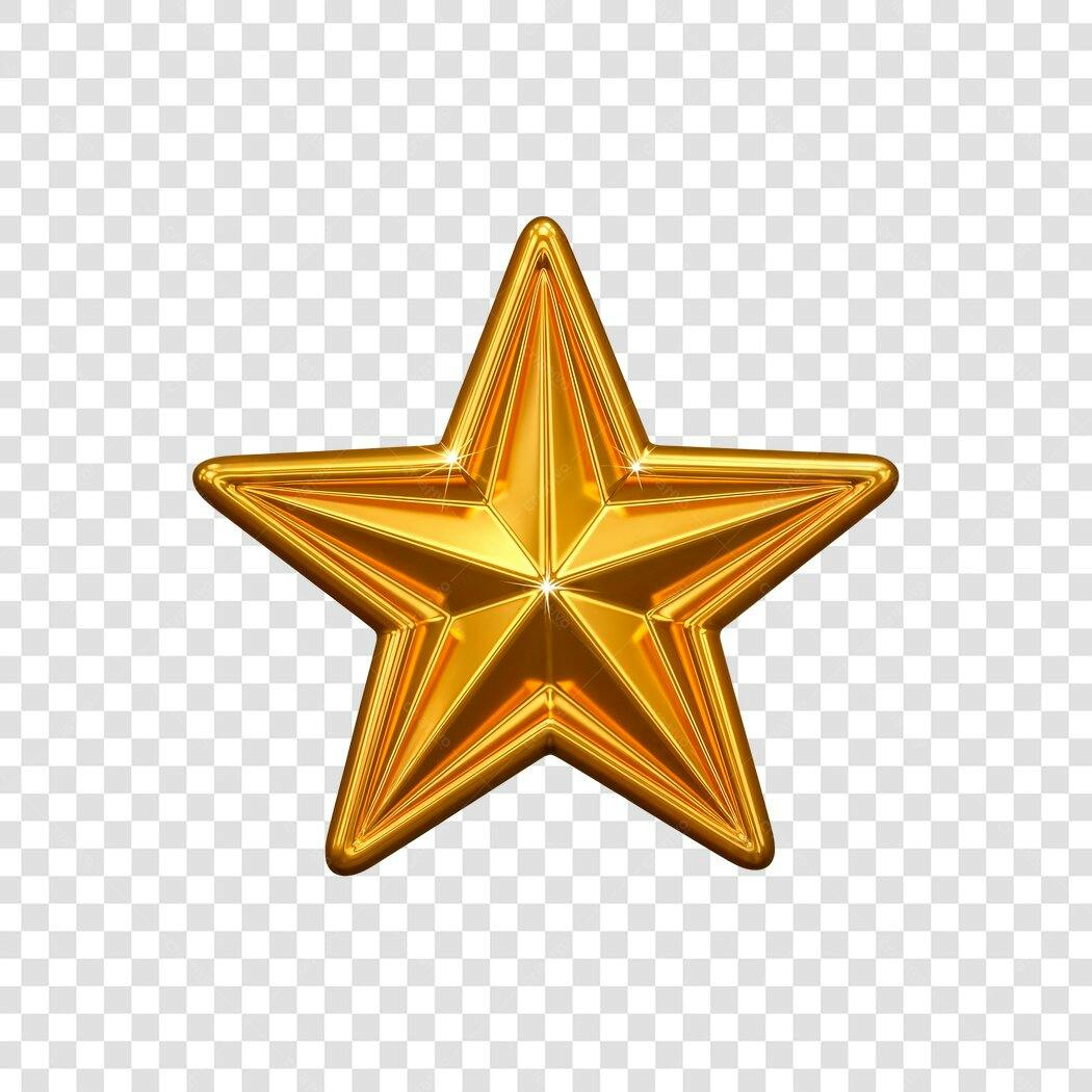 Icone estrela dourada 3D brilhante metalico PNG com fundo transparente