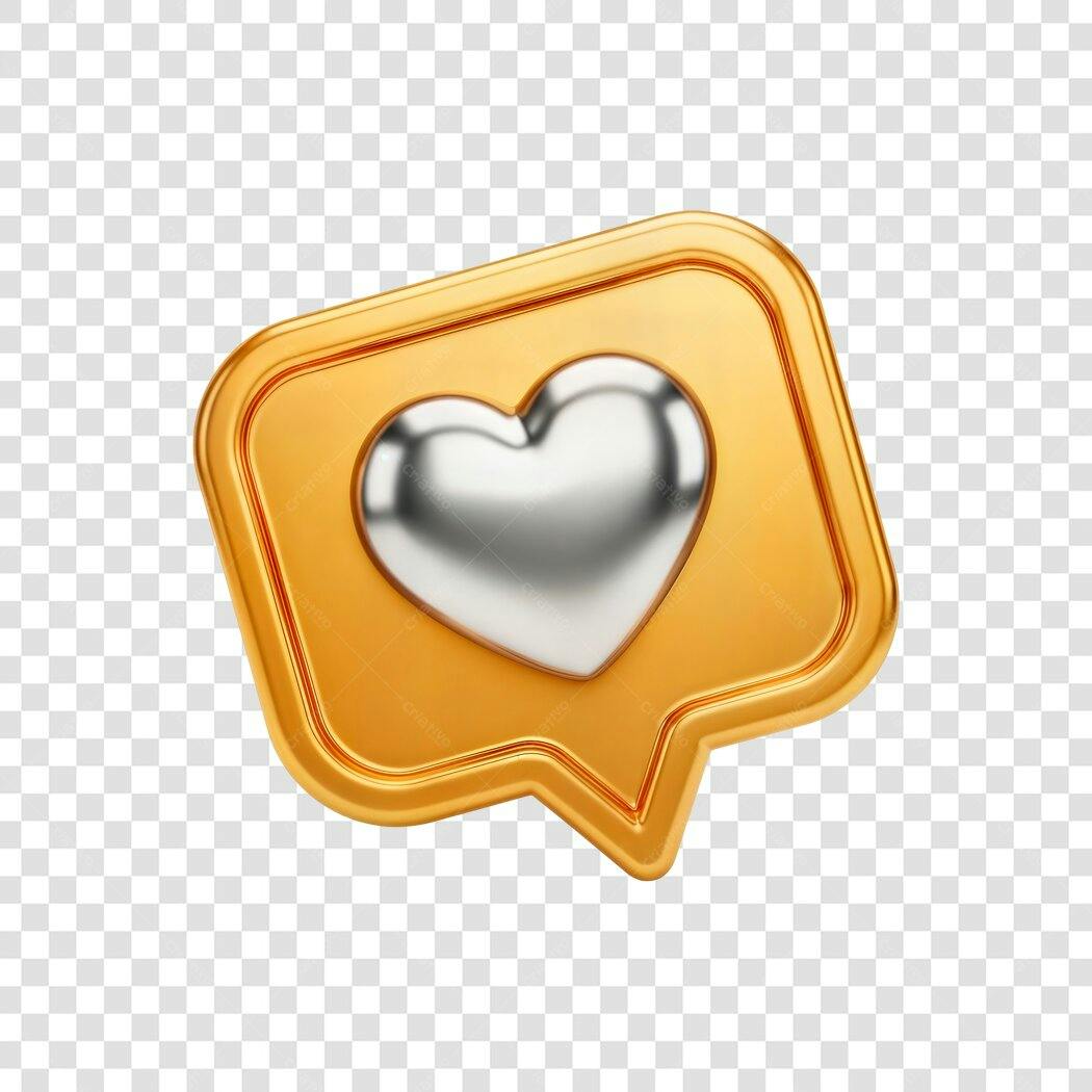 Ícone de notificação Curtir e Coração Dourado Prateado PNG com fundo transparente