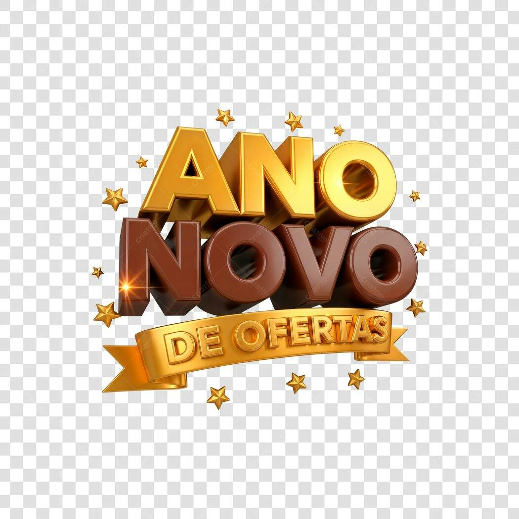 Selo Promocional Ano Novo de Ofertas com estrelas douradas PNG com fundo transparente