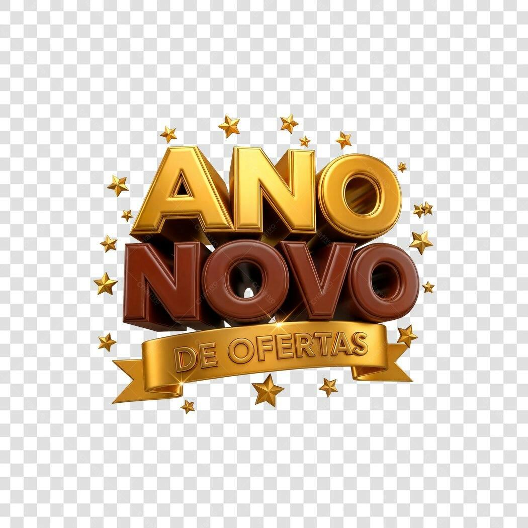 Banner Ano Novo de Ofertas dourado marrom estrelas PNG com fundo transparente