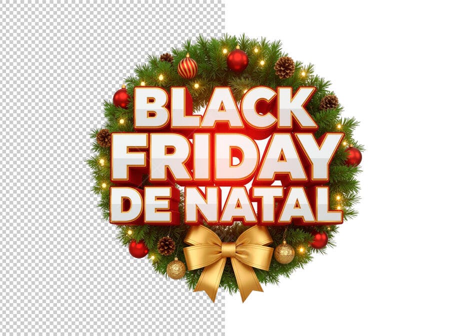 Selo 3D de promoção Black Friday Natalino em coroa verde vermelho e dourado