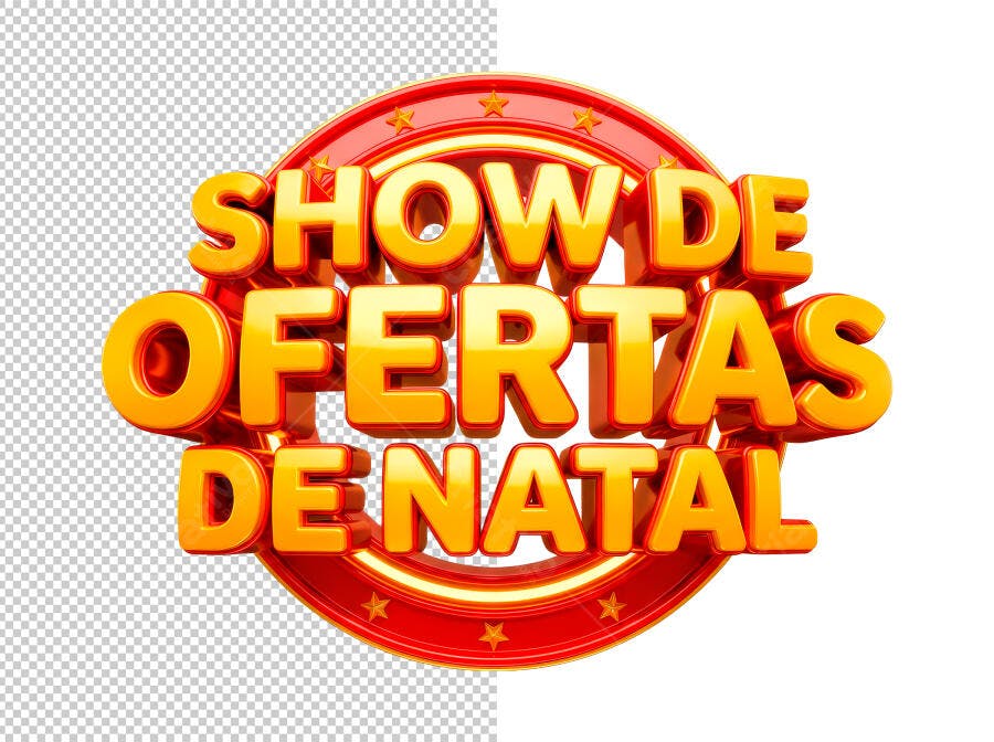 Selo 3D de promoção de Natal vermelho e dourado brilhante com estrelas
