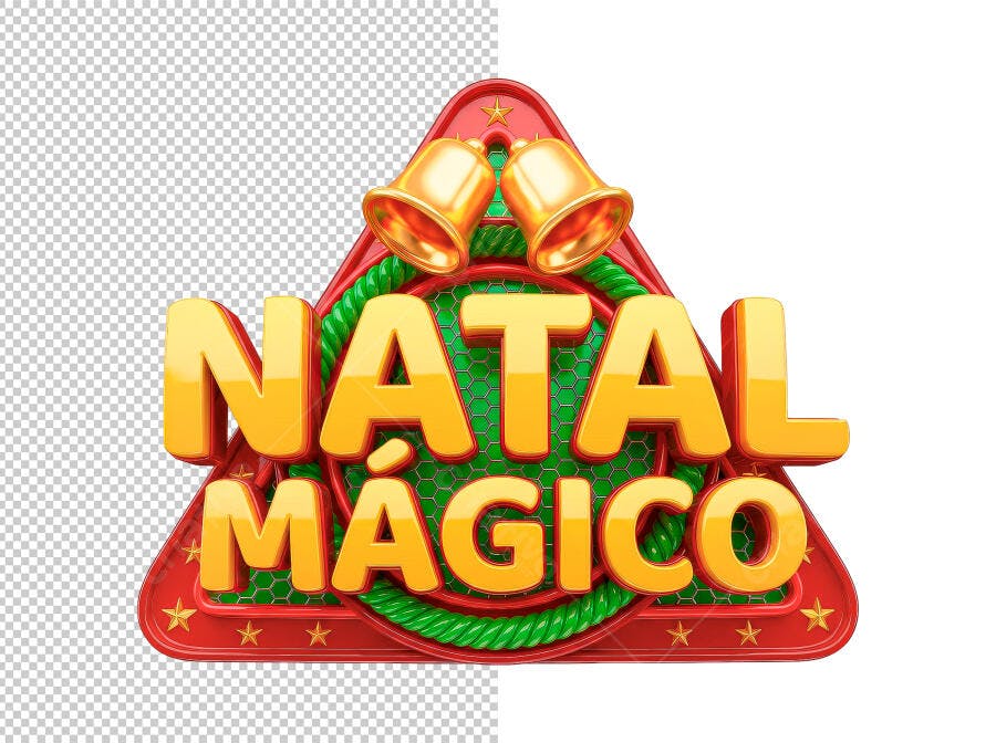 Selo 3D de Natal Mágico promocional metalizado dourado vermelho e verde festivo