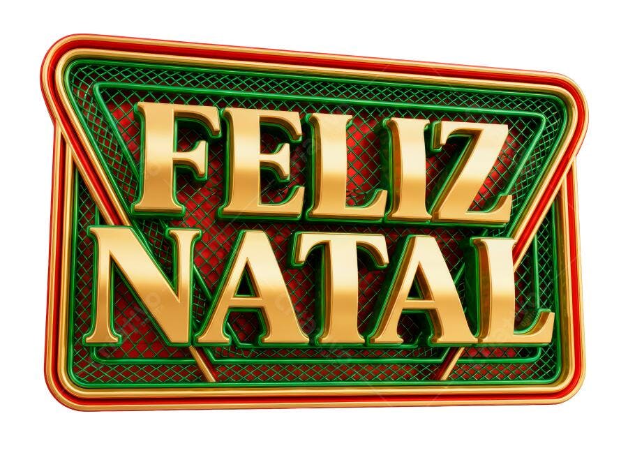 Selo 3D Feliz Natal metálico dourado com grade verde para celebração festiva