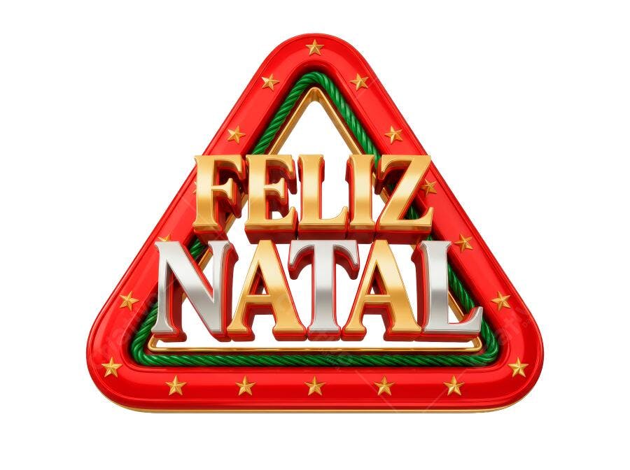 Selo 3D de Natal festivo triângulo dourado prata vermelho verde brilhante