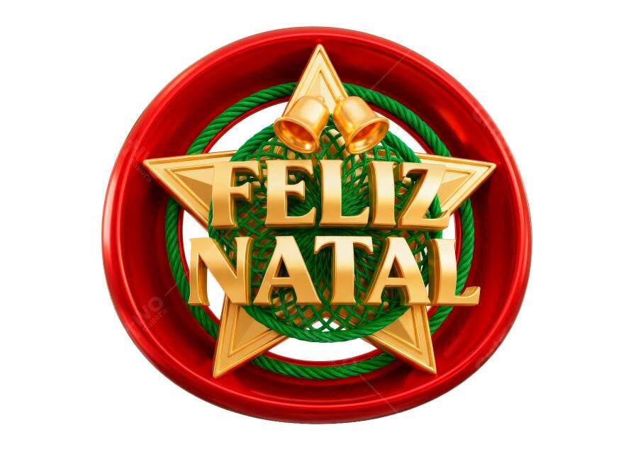 Selo 3D de Natal festivo metalizado dourado vermelho e verde com sinos