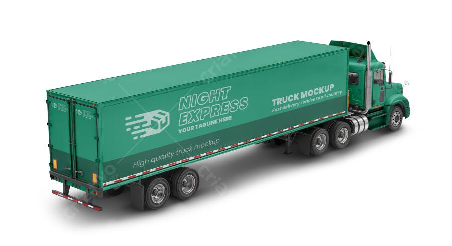 Mockup Realista de Caminhão Verde para Logística e Transporte de Cargas