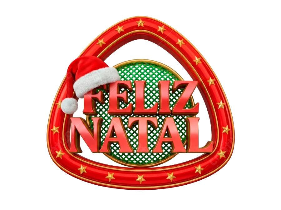 Selo 3D de Natal festivo Feliz Natal com gorro Papai Noel vermelho dourado brilhante
