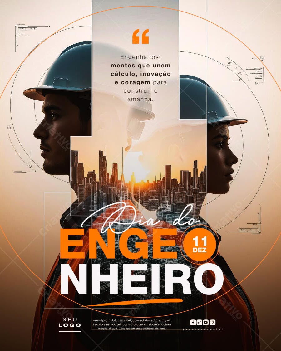 Flyer Dia do Engenheiro 11 DEZ Engenheiros Cidade PSD Editável