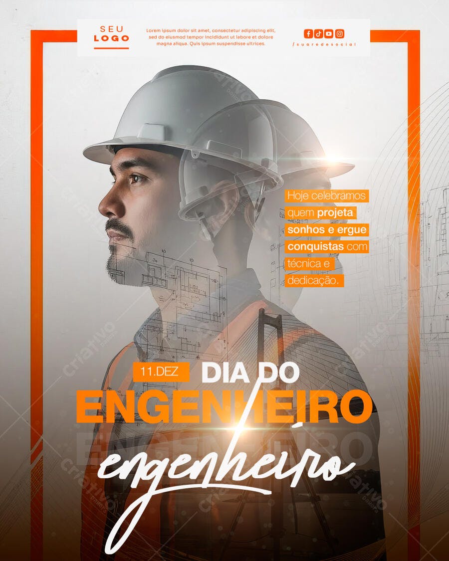 Flyer para o Dia do Engenheiro 11 de Dezembro PSD Editável