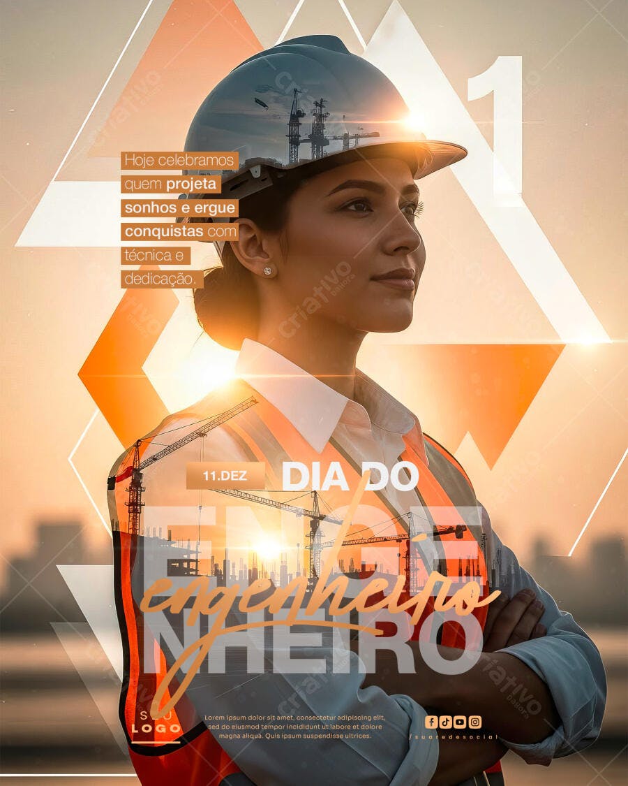 Flyer Dia do Engenheiro com Mulher Engenheira PSD Editável