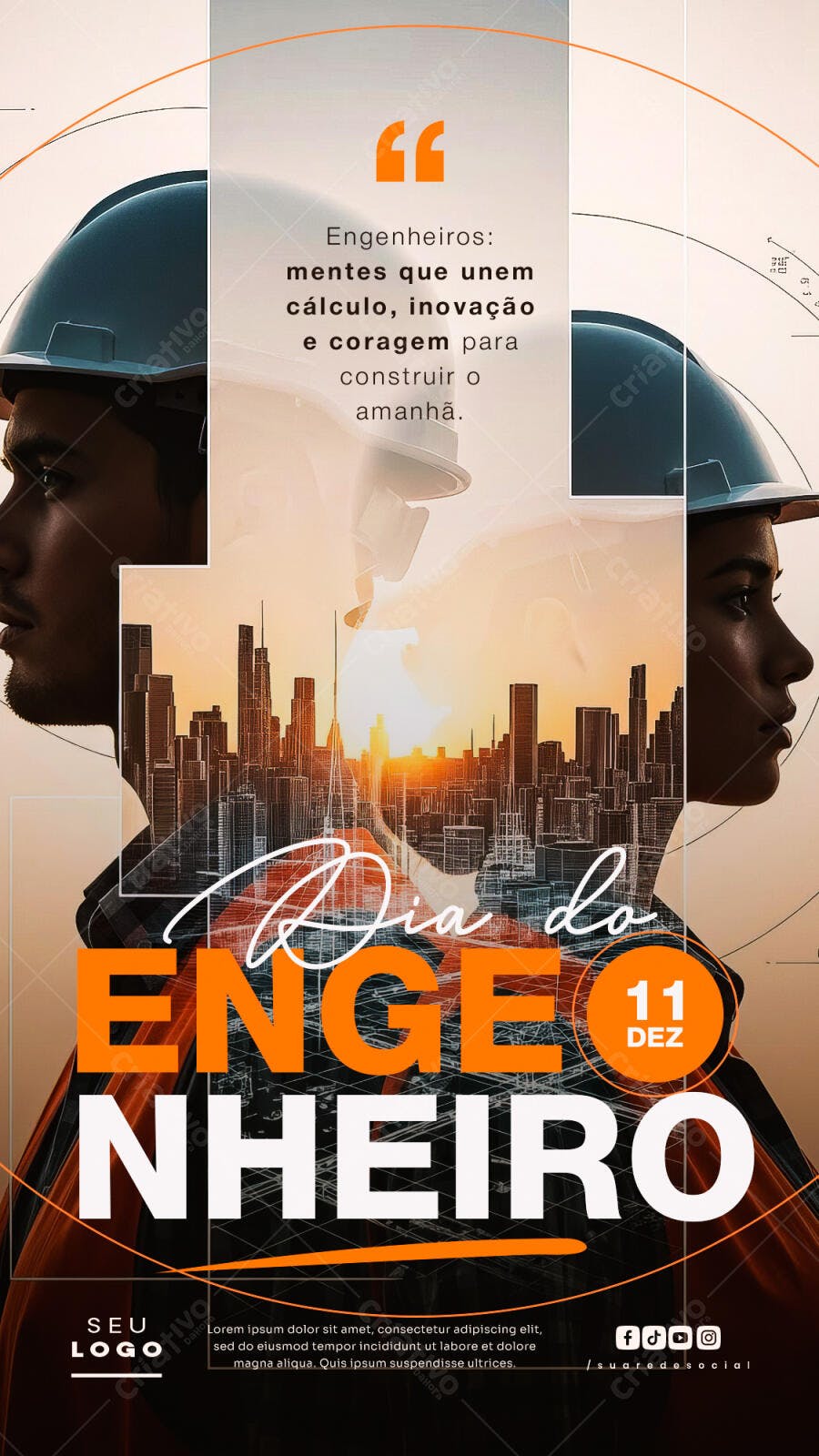 Flyer Profissional Dia do Engenheiro 11 de Dezembro PSD Editável