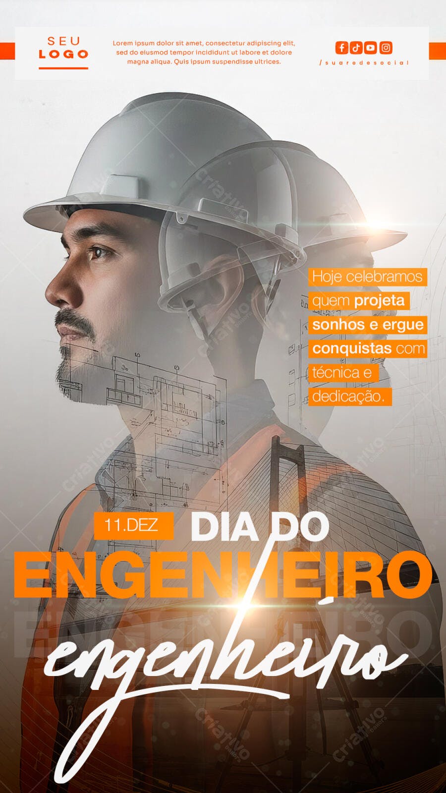 Post para Redes Sociais Dia do Engenheiro 11 de Dezembro PSD Editável