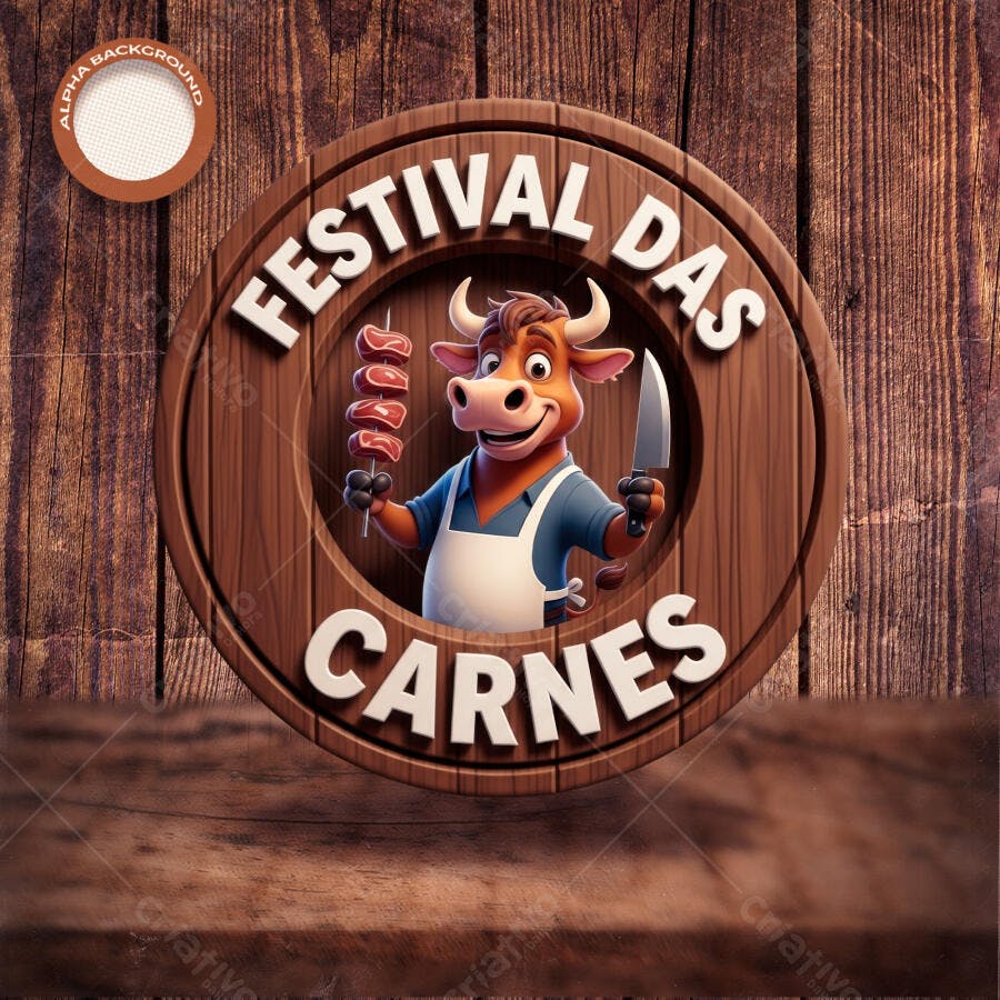 Emblema para Festival das Carnes Boi Churrasqueiro PSD Editável