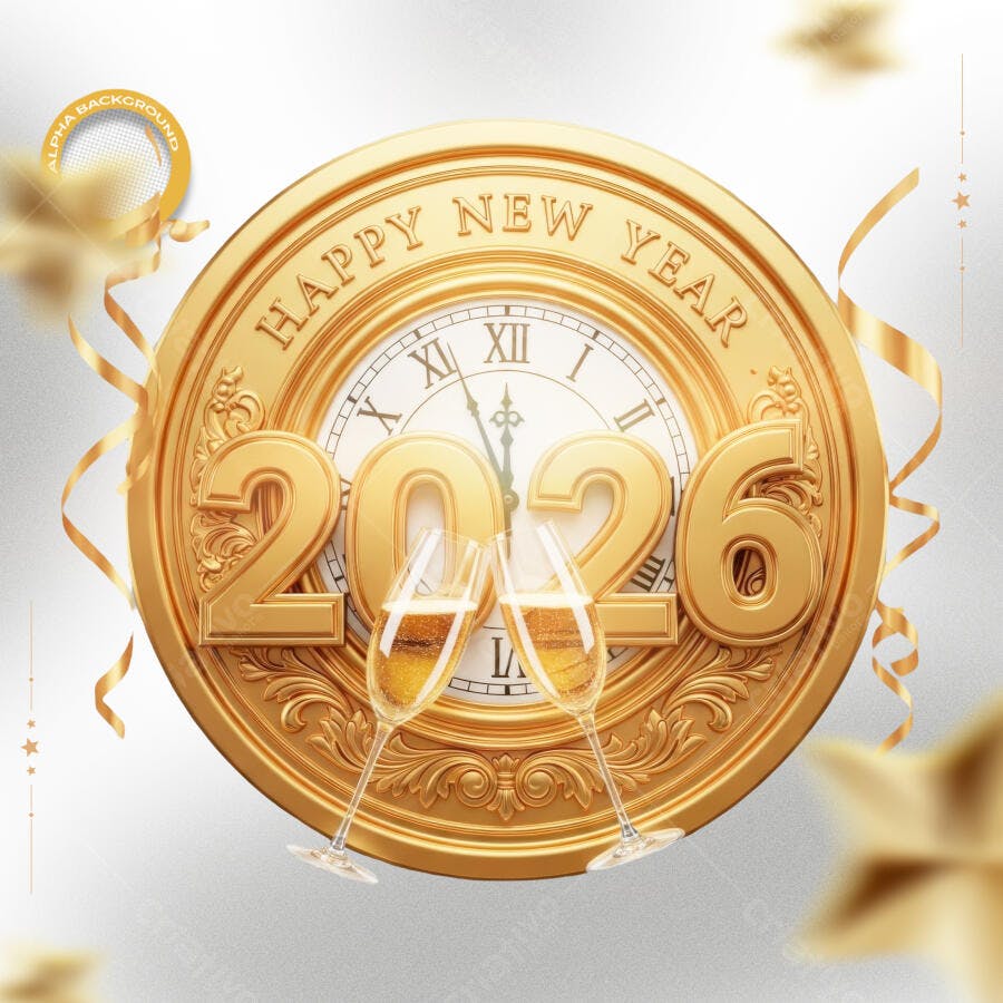 Recurso Gráfico para Celebração Ano Novo 2026 PSD Editável