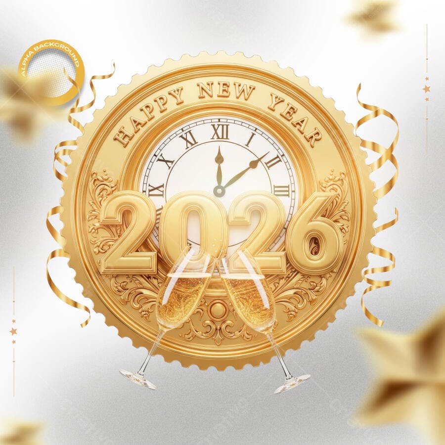 Post Redes Sociais Feliz Ano Novo 2026 PSD Editável