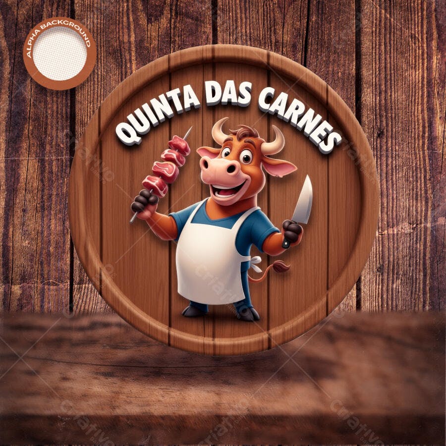 Logo Mascote para Açougue Quinta das Carnes PSD Editável