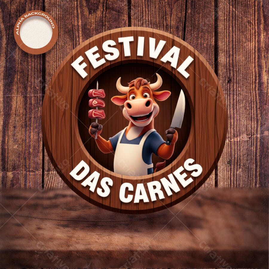 Selo Circular Festival das Carnes Boi Chef Churrasqueiro PSD Editável
