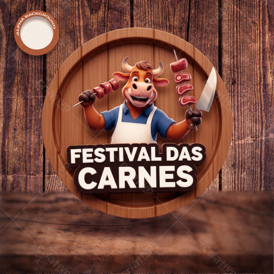 Arte para Festival das Carnes com Boi Churrasqueiro PSD Editável