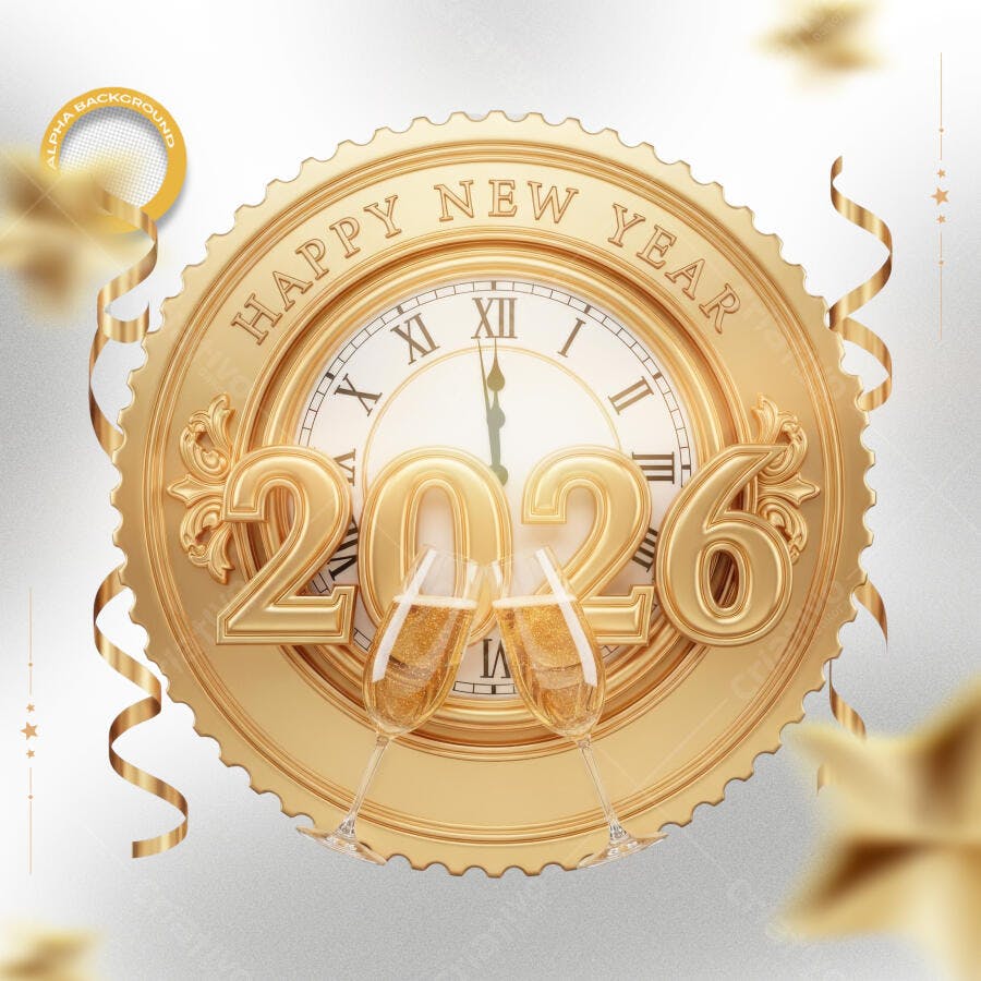 Gráfico de Celebração Ano Novo 2026 PSD Editável