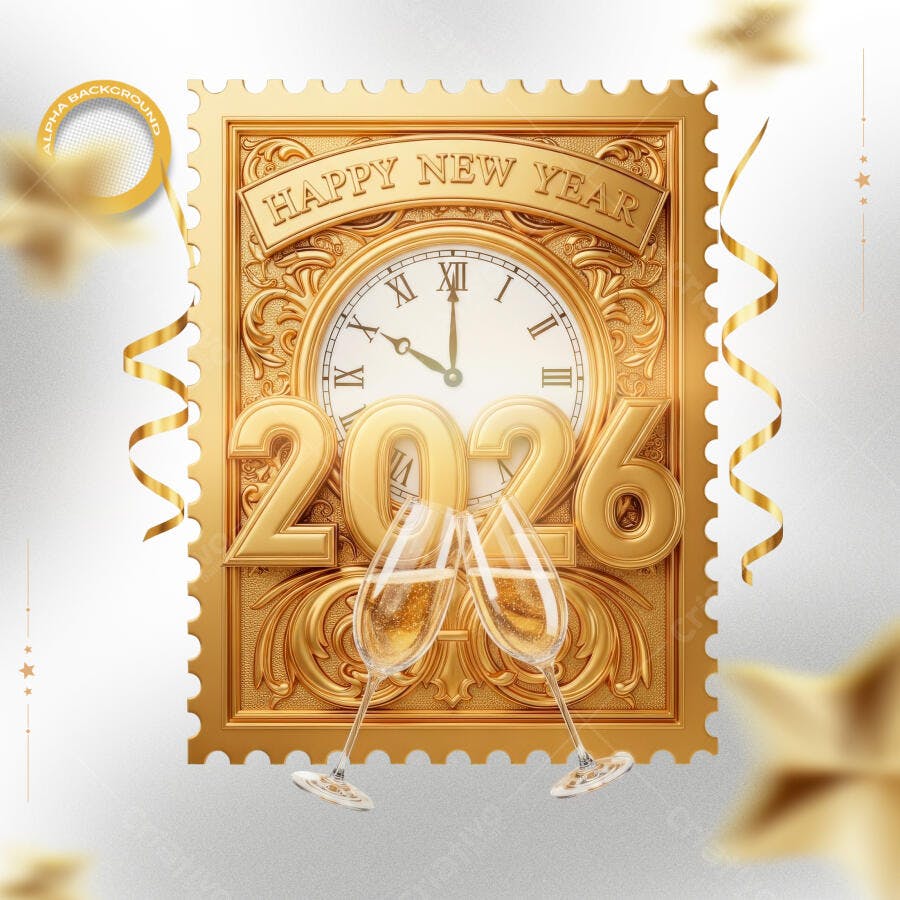 Arte Dourada Feliz Ano Novo 2026 PSD Editável