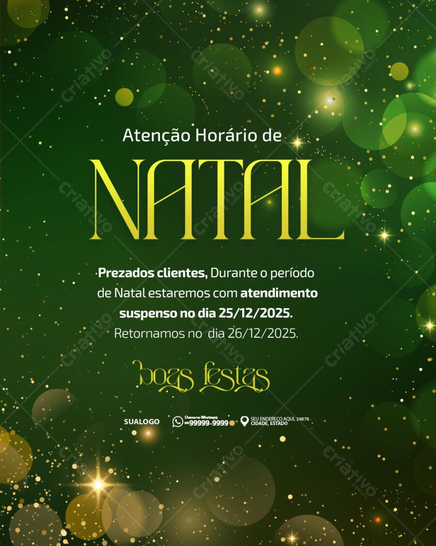 Flyer Horário de Natal e Boas Festas PSD Editável