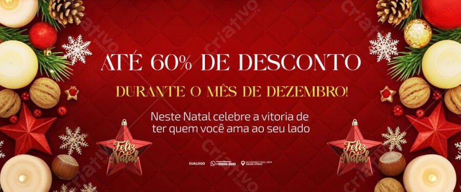 Post para Redes Sociais Feliz Natal Desconto 60% PSD Editável
