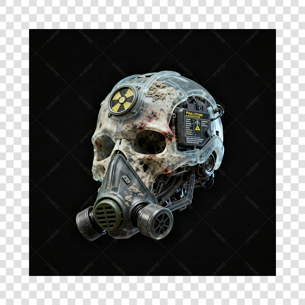 Ilustração Crânio Ciborgue Máscara Gás Biohazard Distópico PNG com fundo transparente