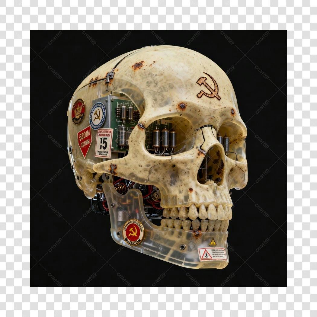 Ícone Crânio Cyborg Soviético Dystopia PNG com fundo transparente