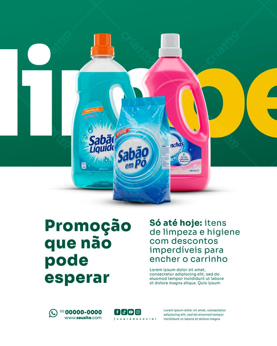 Flyer de Promoção Descontos Limpeza e Sabão em Pó PSD Editável