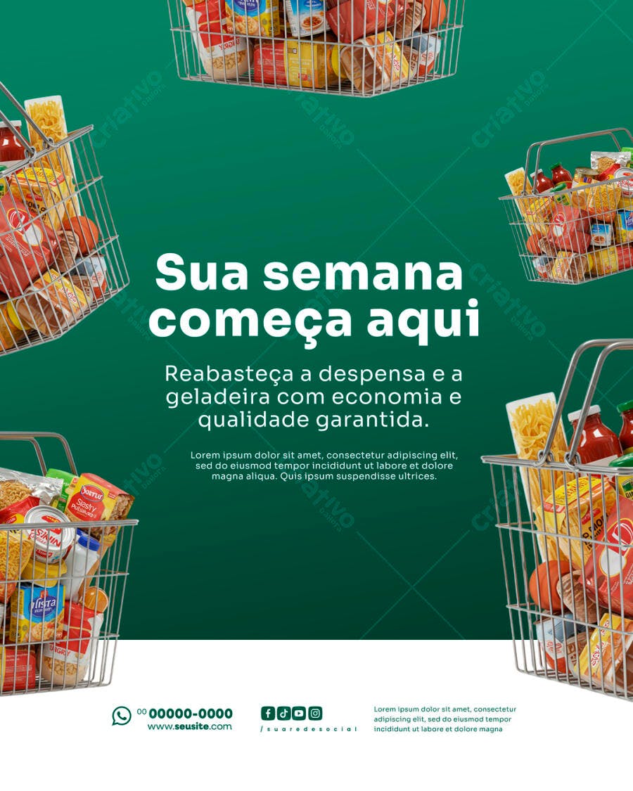 Flyer Supermercado Sua Semana Começa Aqui PSD Editável