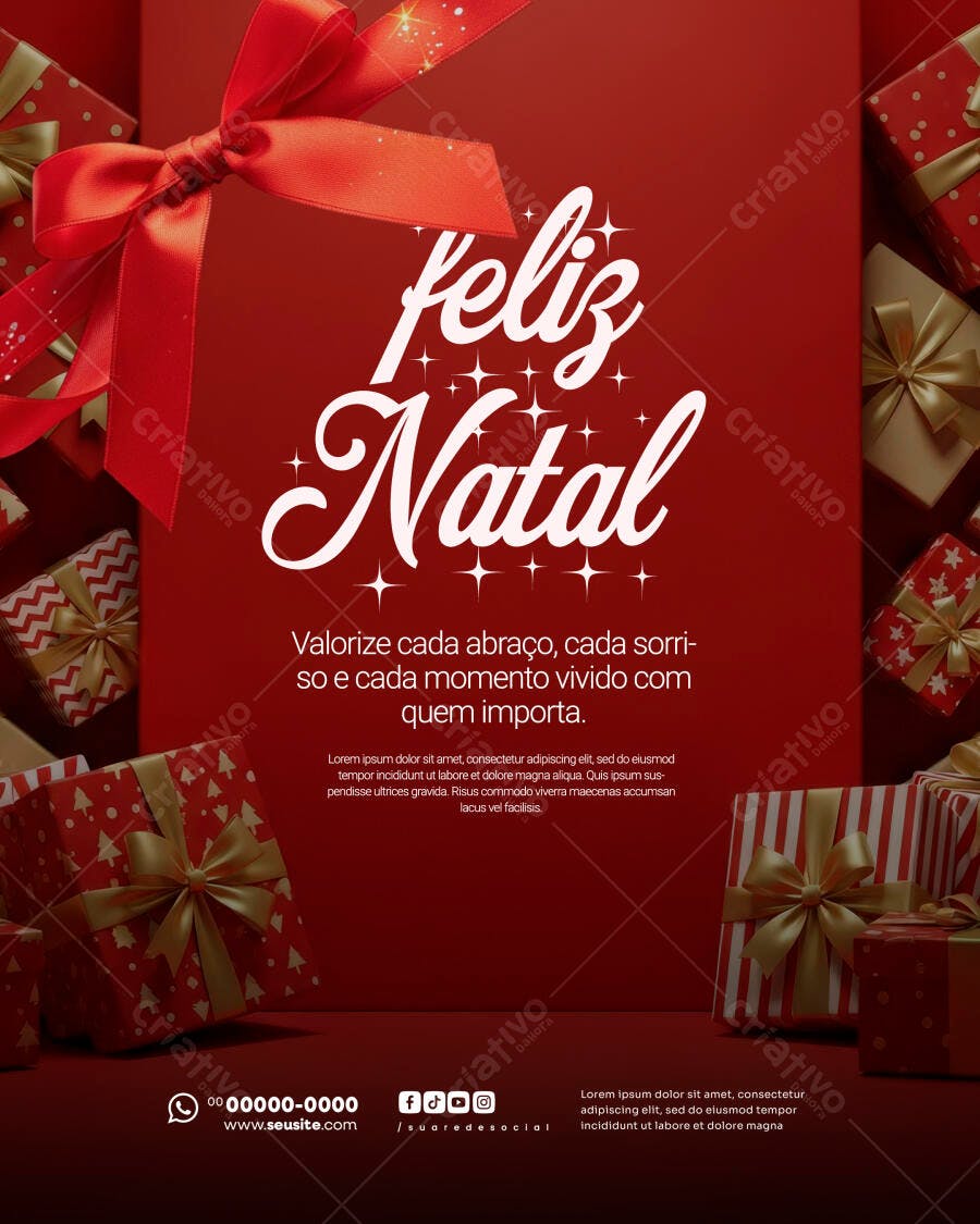 Flyer Natal Vermelho com Presentes PSD Editável