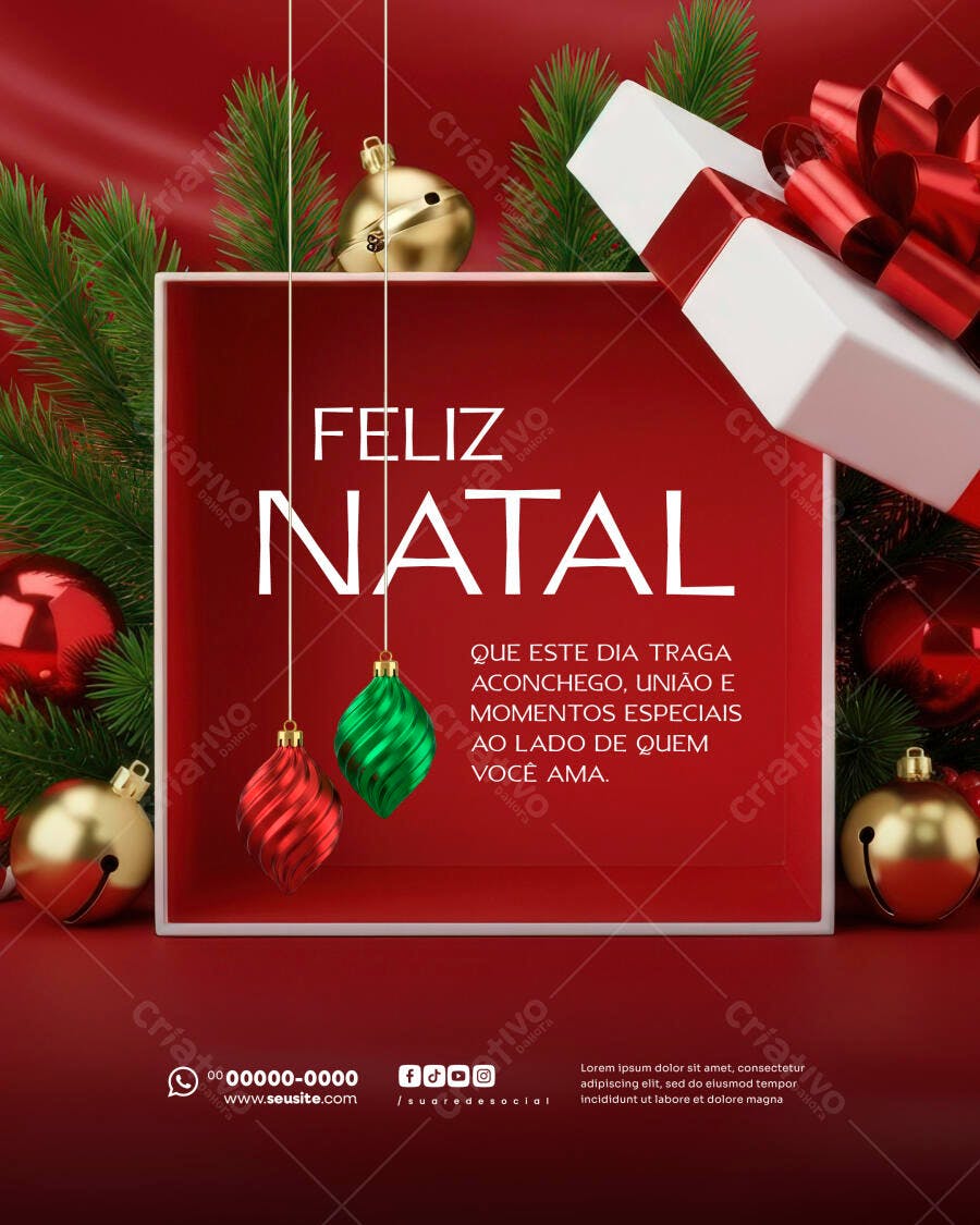 Post para Redes Sociais Feliz Natal Festivo PSD Editável