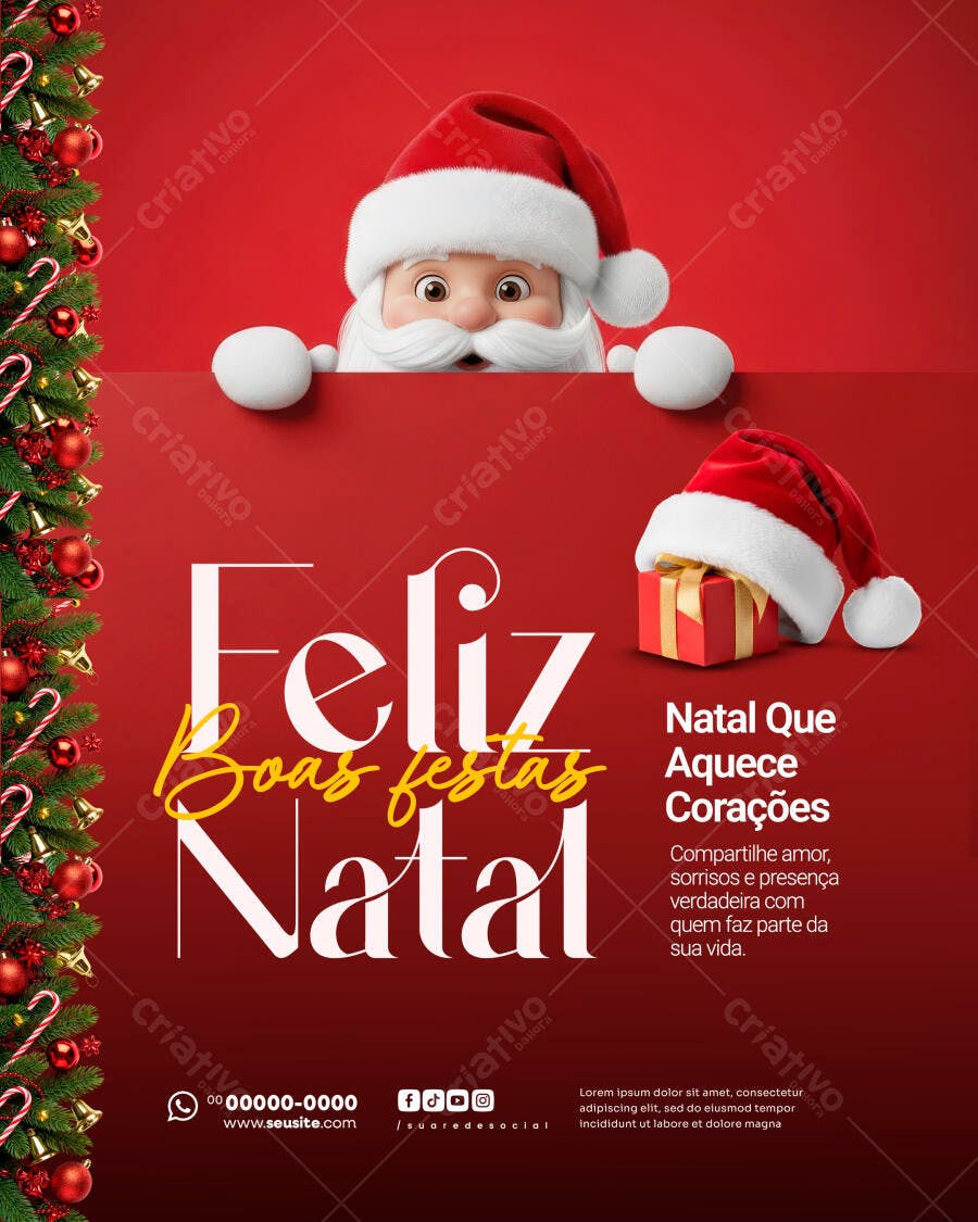 Flyer de Natal Feliz Boas Festas com Papai Noel PSD Editável