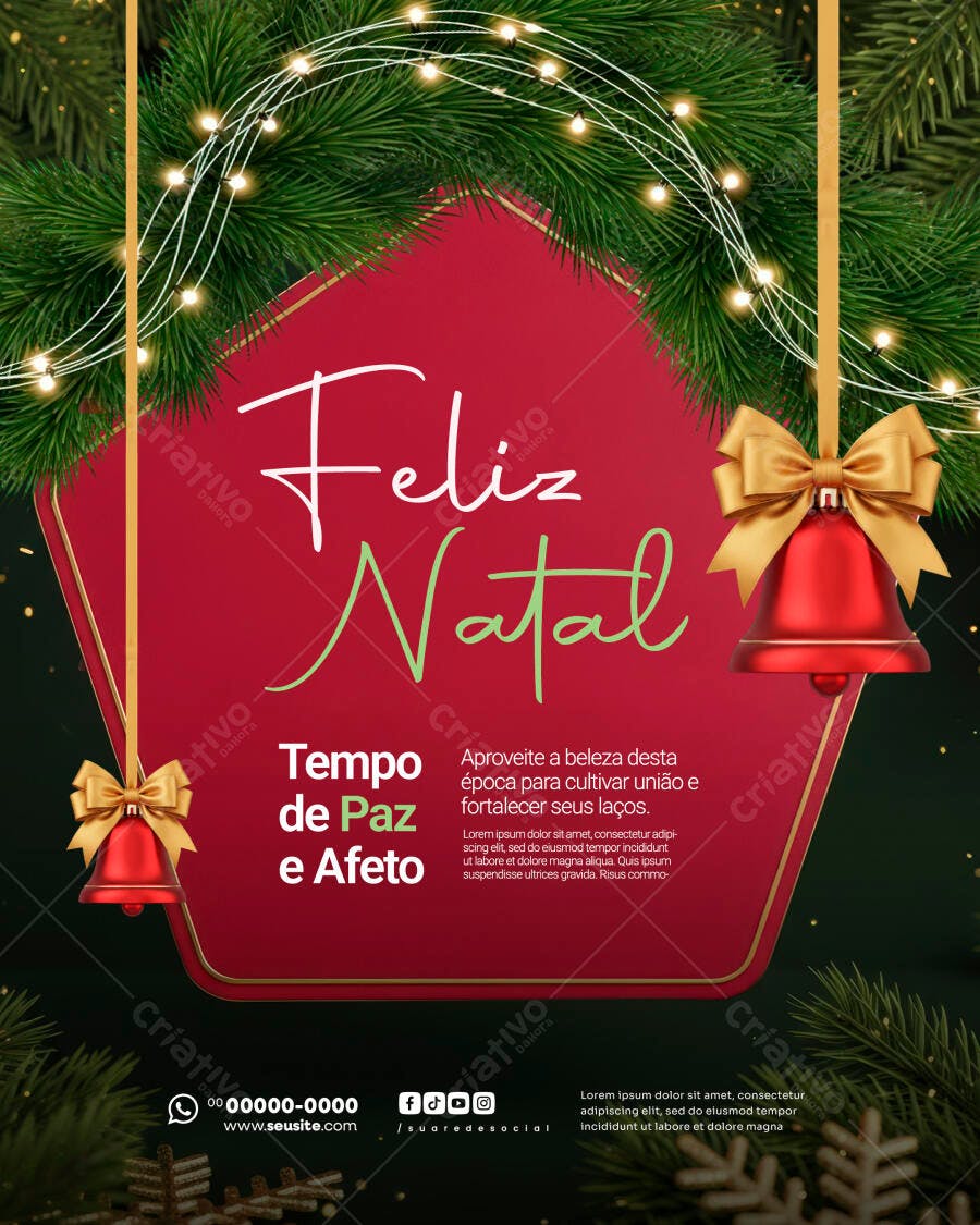 Flyer Feliz Natal com Ramos de Pinheiro e Sinos PSD Editável