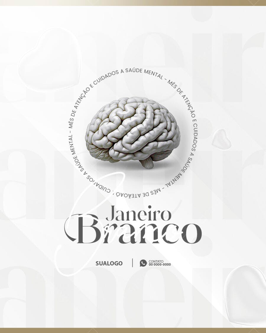 Flyer Janeiro Branco Mês da Saúde Mental PSD Editável
