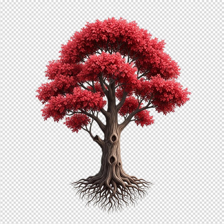 Ilustração para Cenário de Outono Árvore Folhas Vermelhas PSD Editável