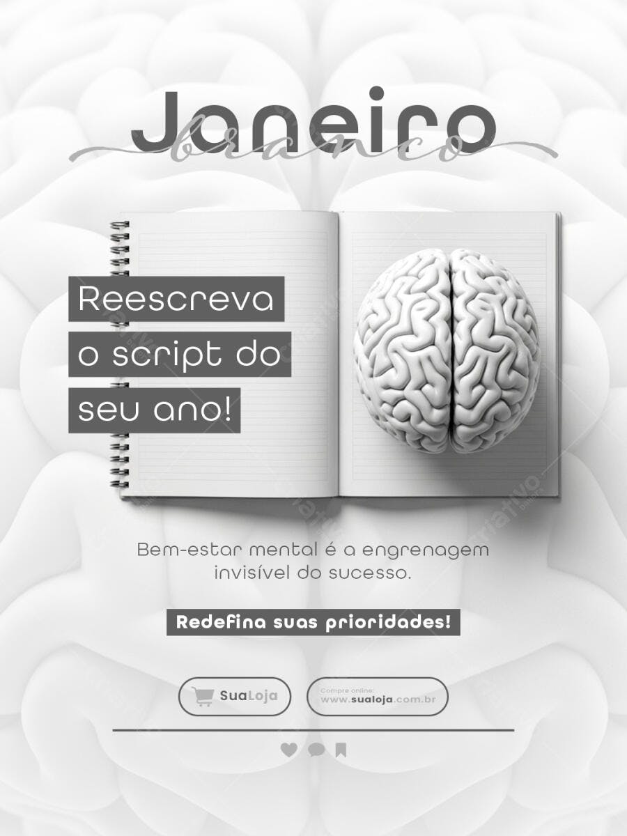 Flyer Janeiro Branco Cérebro e Saúde Mental PSD Editável