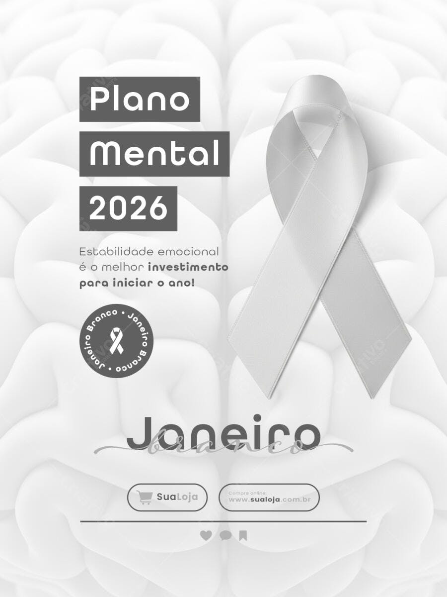 Flyer Campanha Janeiro Branco Plano Mental 2026 PSD Editável