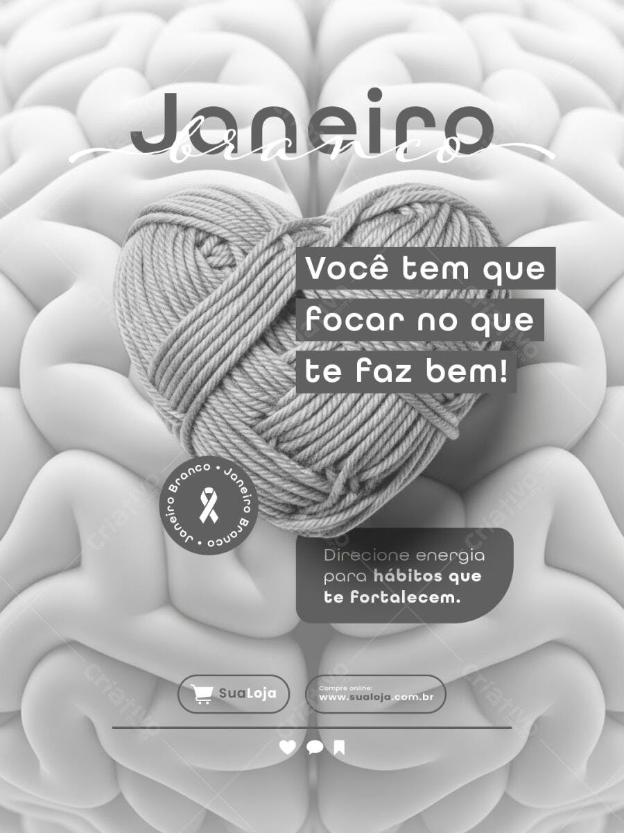 Flyer Janeiro Branco Conscientização Mental PSD Editável