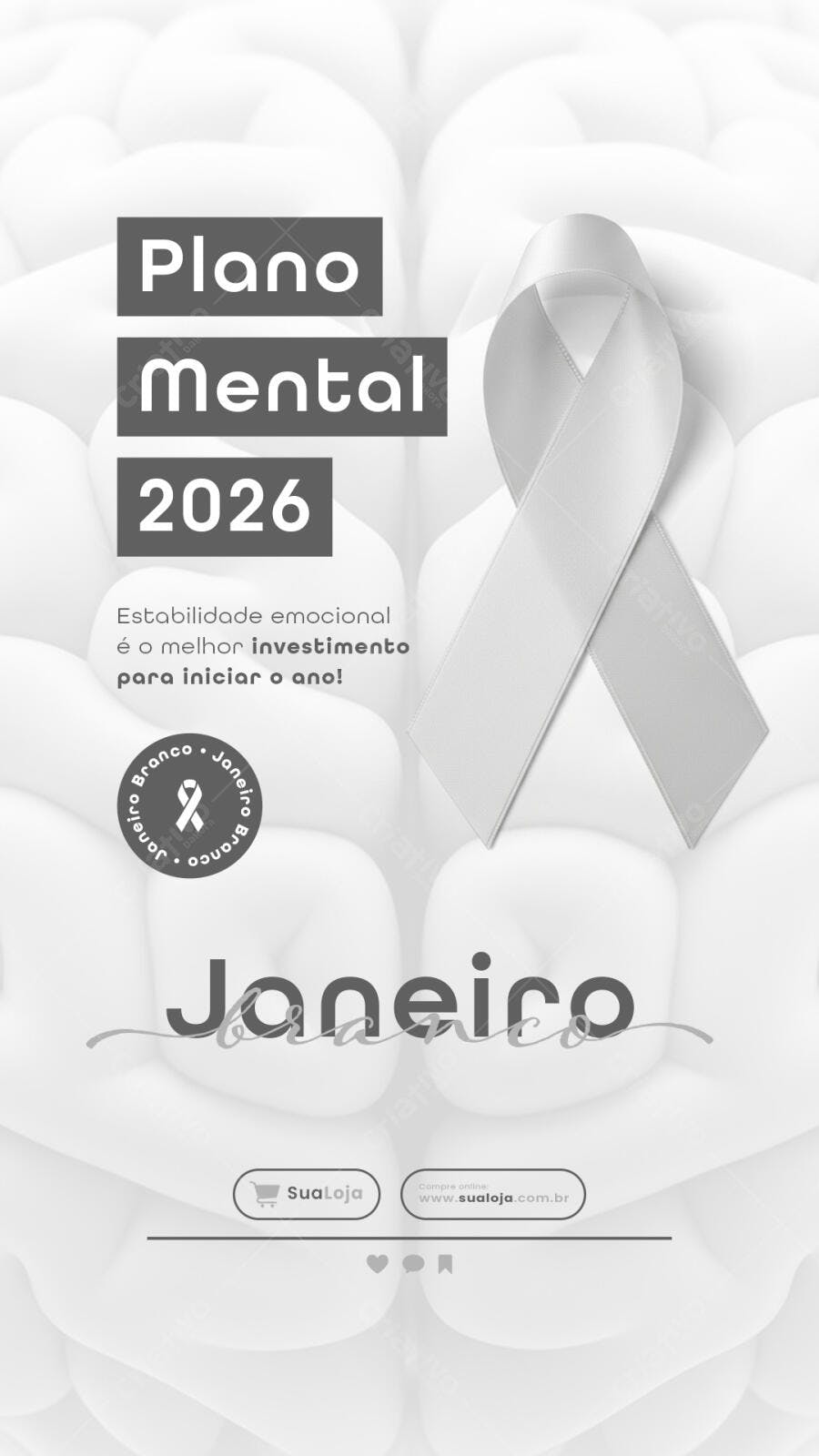 Post Instagram Janeiro Branco Plano Mental 2026 PSD Editável