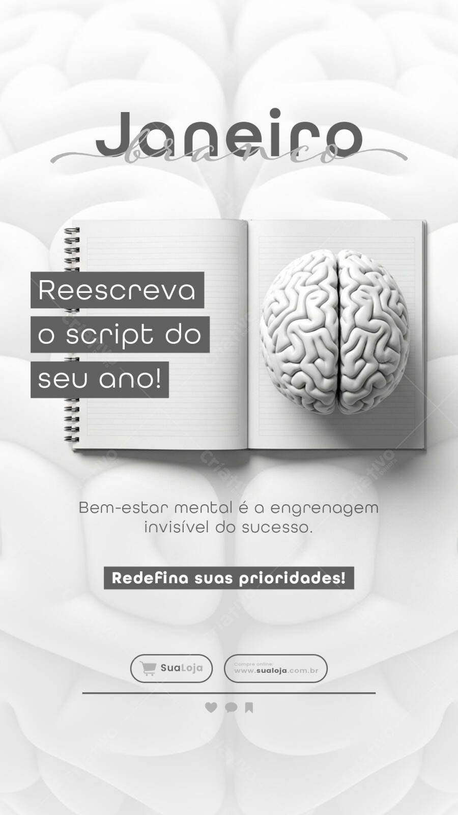 Post para Instagram Janeiro Branco Bem-estar Mental PSD Editável