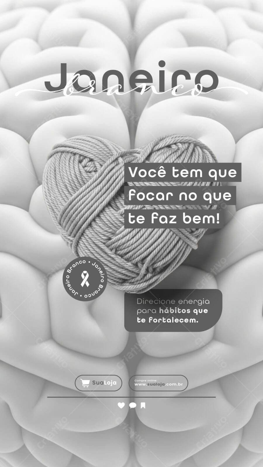 Post para Campanha Janeiro Branco com Coração de Fio PSD Editável