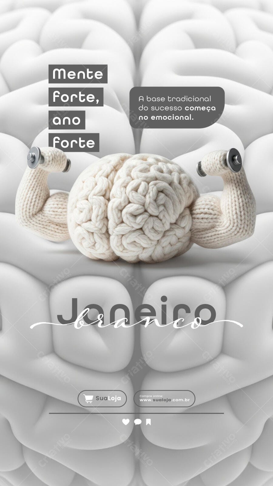 Flyer Janeiro Branco Mente Forte Ano Forte PSD Editável