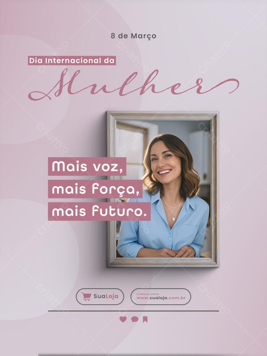 Flyer Dia Internacional da Mulher 'Mais Voz Força Futuro' PSD Editável