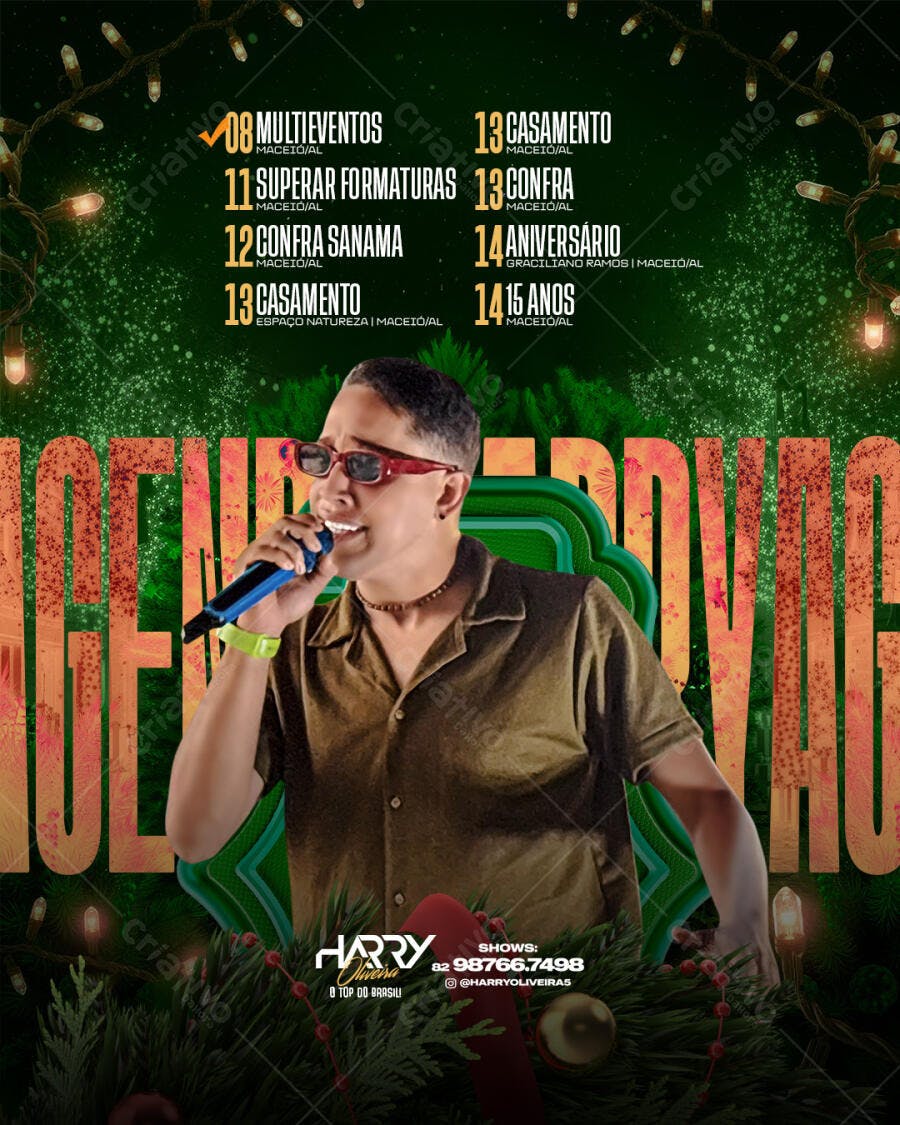 Flyer para Shows de Novembro do Cantor Harry Oliveira PSD Editável