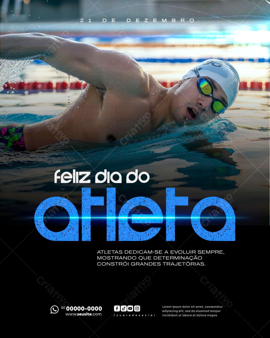 Flyer Dia do Atleta Natação Masculina com Nadador PSD Editável
